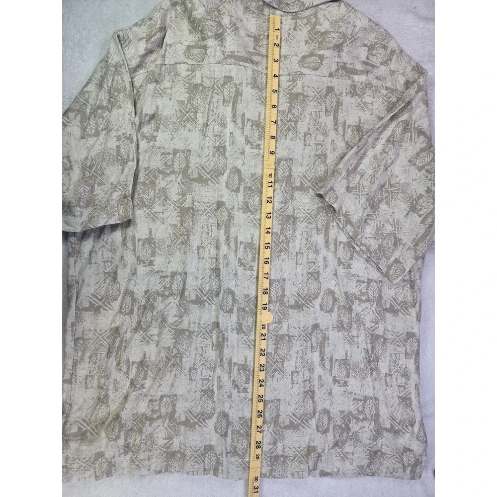 Fieldmaster Rayon Hawaiian Shirt Mens L Beige Tropical Print Button Up Vacation